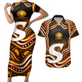 Perth Scorchers Cricket Couples Matching Short Sleeve Bodycon Dress and Hawaiian Shirt Australian Cricket Mascot - Modern Indigenous Style