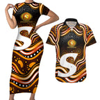 Perth Scorchers Cricket Couples Matching Short Sleeve Bodycon Dress and Hawaiian Shirt Australian Cricket Mascot - Modern Indigenous Style