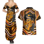 Perth Scorchers Cricket Couples Matching Summer Maxi Dress and Hawaiian Shirt Australian Cricket Mascot - Modern Indigenous Style