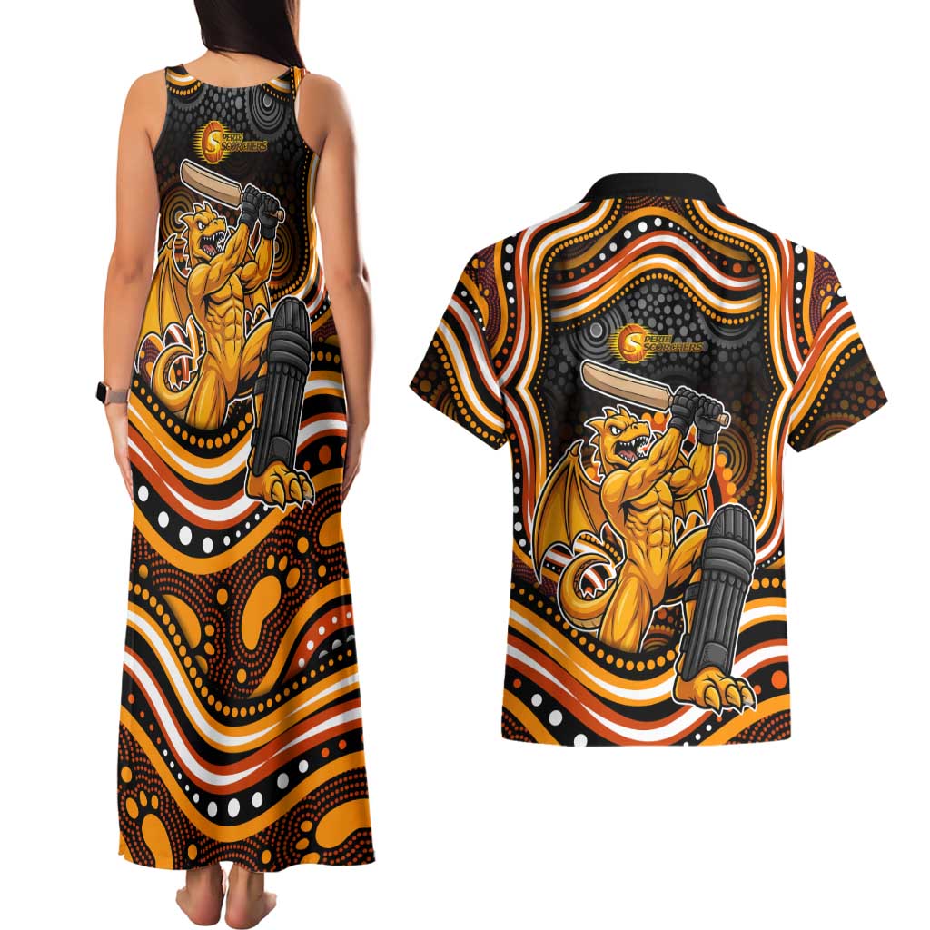 Perth Scorchers Cricket Couples Matching Tank Maxi Dress and Hawaiian Shirt Australian Cricket Mascot - Modern Indigenous Style