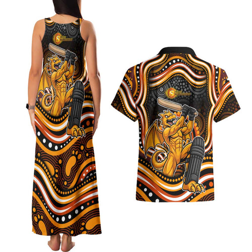 Perth Scorchers Cricket Couples Matching Tank Maxi Dress and Hawaiian Shirt Australian Cricket Mascot - Modern Indigenous Style