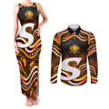 Perth Scorchers Cricket Couples Matching Tank Maxi Dress and Long Sleeve Button Shirt Australian Cricket Mascot - Modern Indigenous Style