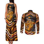 Perth Scorchers Cricket Couples Matching Tank Maxi Dress and Long Sleeve Button Shirt Australian Cricket Mascot - Modern Indigenous Style