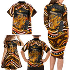 Perth Scorchers Cricket Family Matching Long Sleeve Bodycon Dress and Hawaiian Shirt Australian Cricket Mascot - Modern Indigenous Style