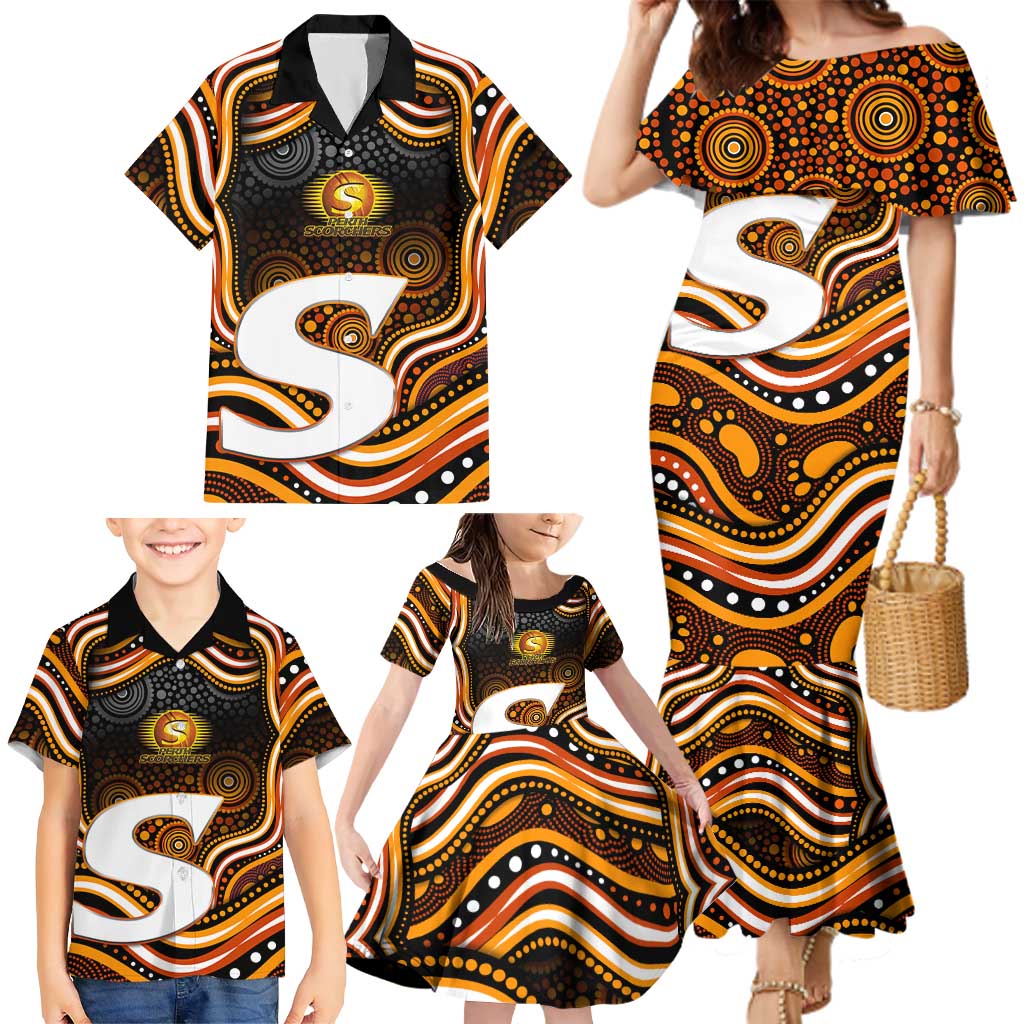 Perth Scorchers Cricket Family Matching Mermaid Dress and Hawaiian Shirt Australian Cricket Mascot - Modern Indigenous Style