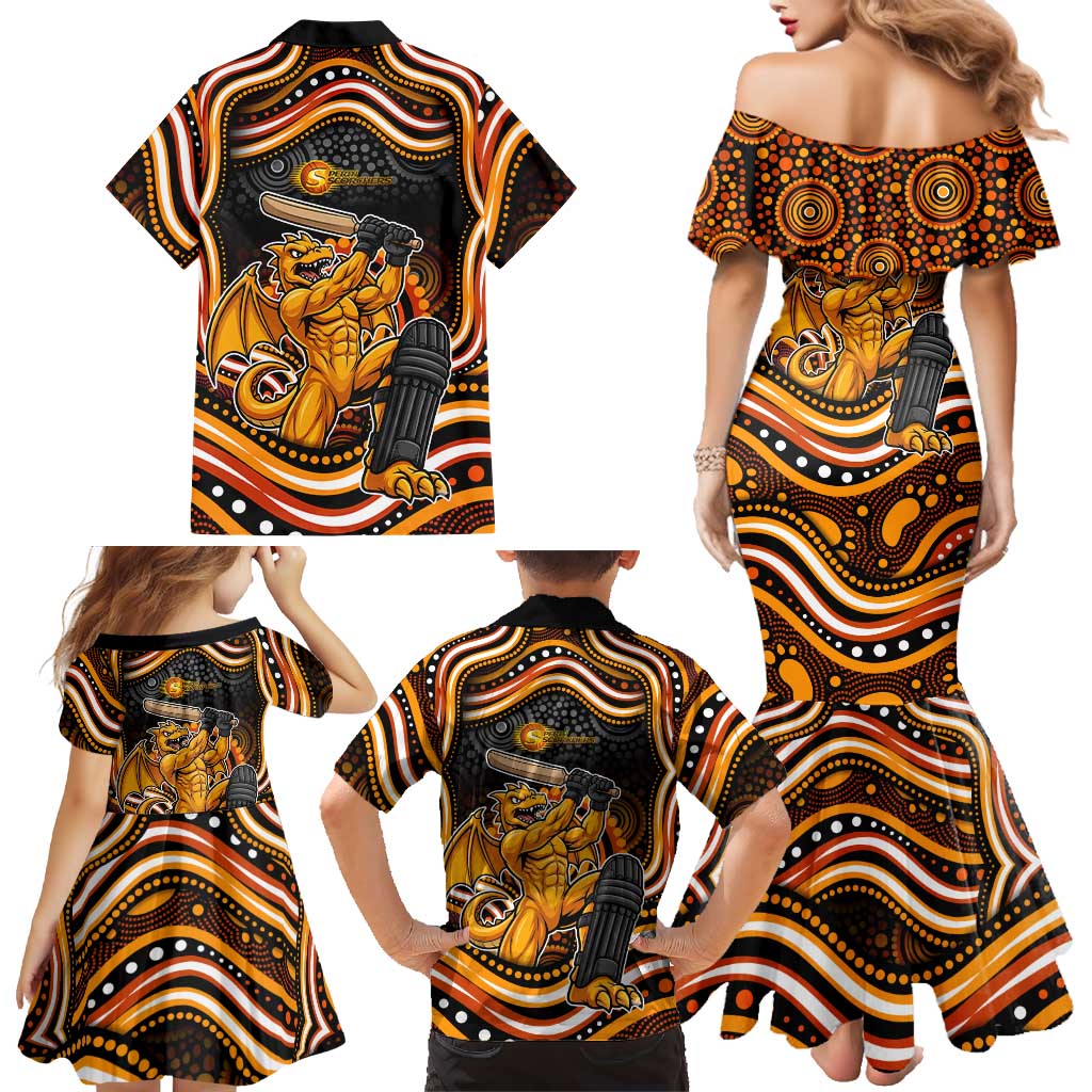 Perth Scorchers Cricket Family Matching Mermaid Dress and Hawaiian Shirt Australian Cricket Mascot - Modern Indigenous Style