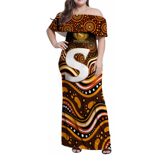 Perth Scorchers Cricket Family Matching Off Shoulder Maxi Dress and Hawaiian Shirt Australian Cricket Mascot - Modern Indigenous Style