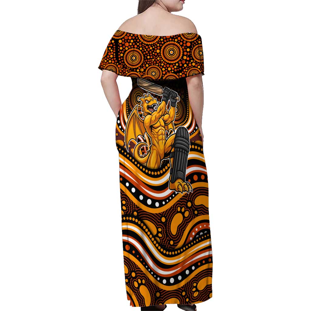 Perth Scorchers Cricket Family Matching Off Shoulder Maxi Dress and Hawaiian Shirt Australian Cricket Mascot - Modern Indigenous Style