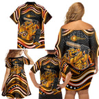 Perth Scorchers Cricket Family Matching Off Shoulder Short Dress and Hawaiian Shirt Australian Cricket Mascot - Modern Indigenous Style