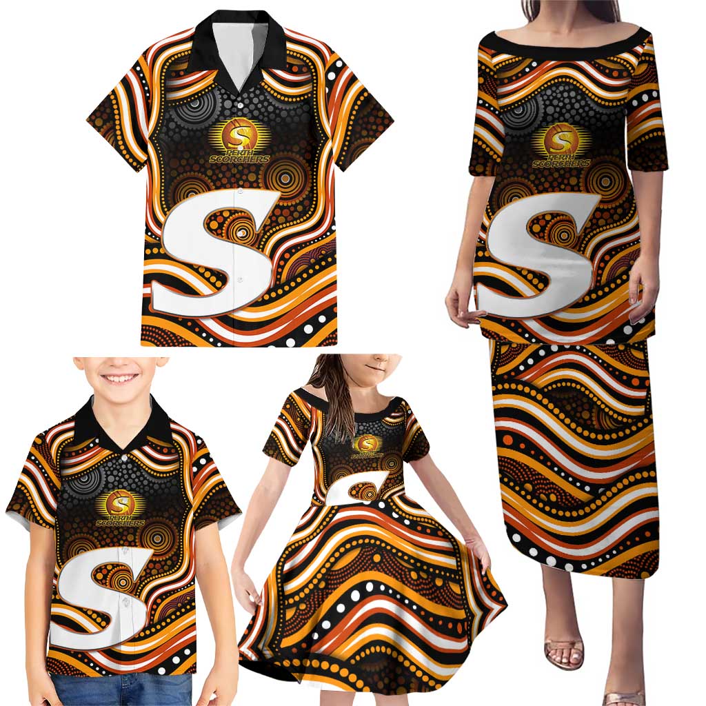Perth Scorchers Cricket Family Matching Puletasi and Hawaiian Shirt Australian Cricket Mascot - Modern Indigenous Style