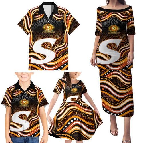 Perth Scorchers Cricket Family Matching Puletasi and Hawaiian Shirt Australian Cricket Mascot - Modern Indigenous Style