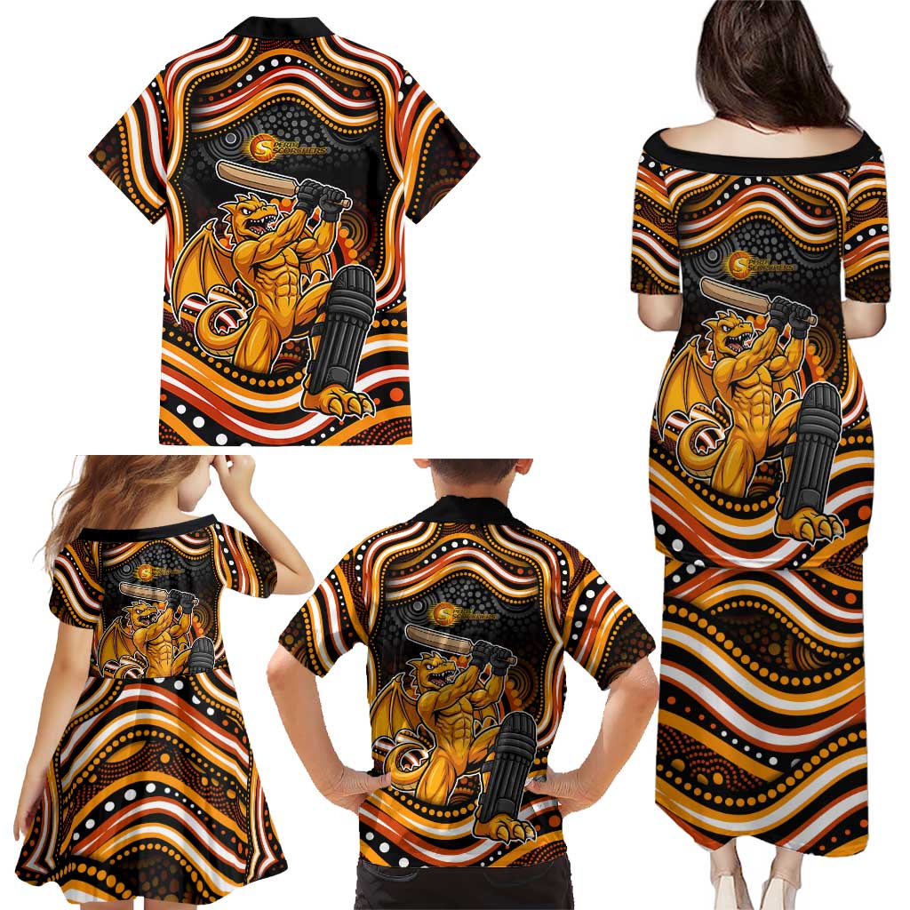 Perth Scorchers Cricket Family Matching Puletasi and Hawaiian Shirt Australian Cricket Mascot - Modern Indigenous Style