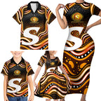 Perth Scorchers Cricket Family Matching Short Sleeve Bodycon Dress and Hawaiian Shirt Australian Cricket Mascot - Modern Indigenous Style