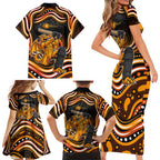 Perth Scorchers Cricket Family Matching Short Sleeve Bodycon Dress and Hawaiian Shirt Australian Cricket Mascot - Modern Indigenous Style