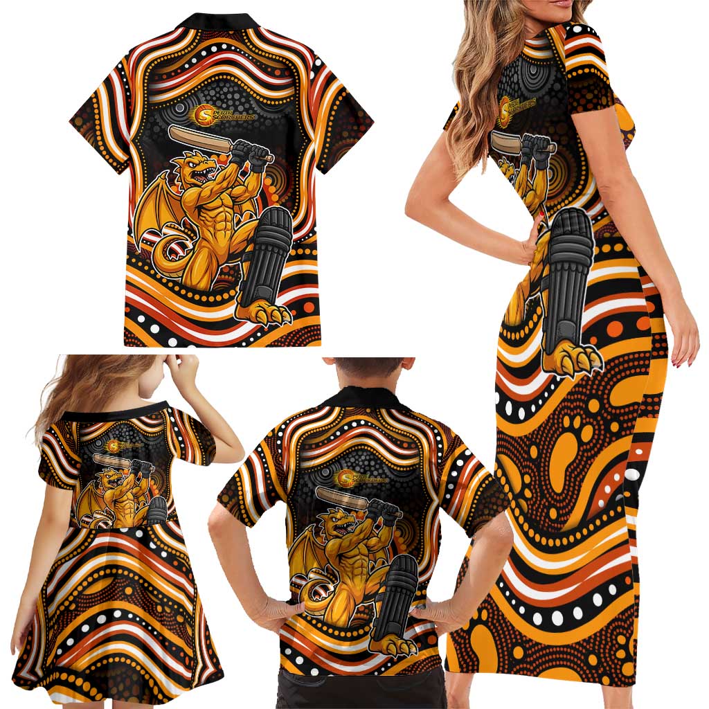 Perth Scorchers Cricket Family Matching Short Sleeve Bodycon Dress and Hawaiian Shirt Australian Cricket Mascot - Modern Indigenous Style