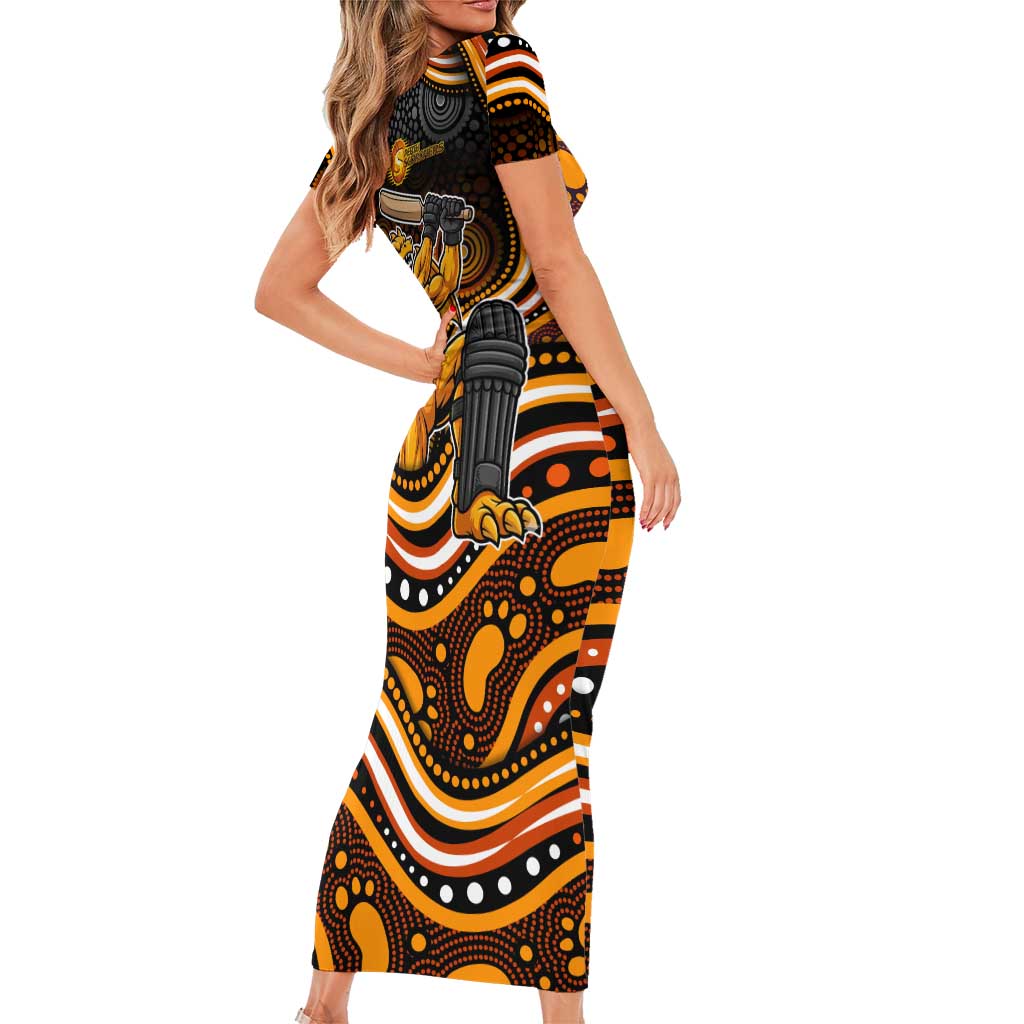 Perth Scorchers Cricket Family Matching Short Sleeve Bodycon Dress and Hawaiian Shirt Australian Cricket Mascot - Modern Indigenous Style
