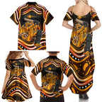 Perth Scorchers Cricket Family Matching Summer Maxi Dress and Hawaiian Shirt Australian Cricket Mascot - Modern Indigenous Style