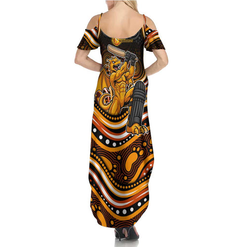 Perth Scorchers Cricket Family Matching Summer Maxi Dress and Hawaiian Shirt Australian Cricket Mascot - Modern Indigenous Style