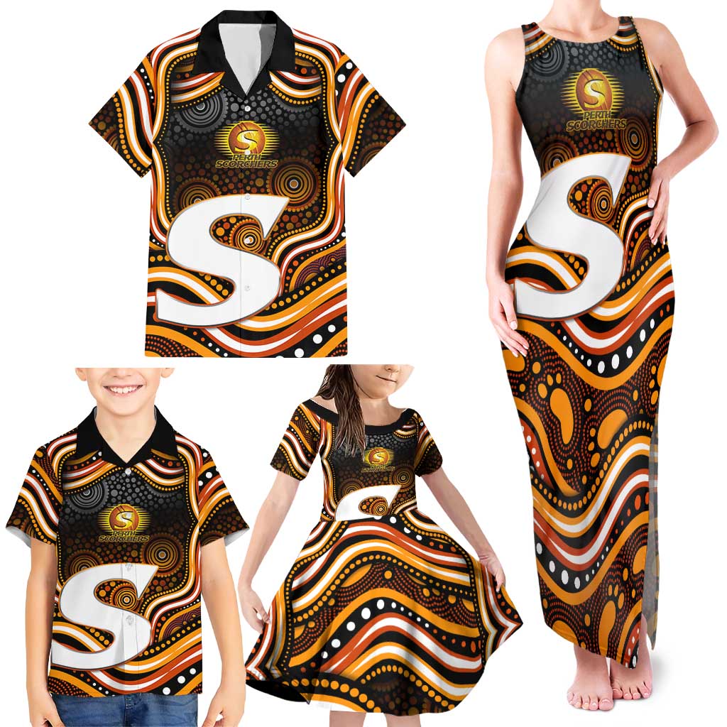 Perth Scorchers Cricket Family Matching Tank Maxi Dress and Hawaiian Shirt Australian Cricket Mascot - Modern Indigenous Style