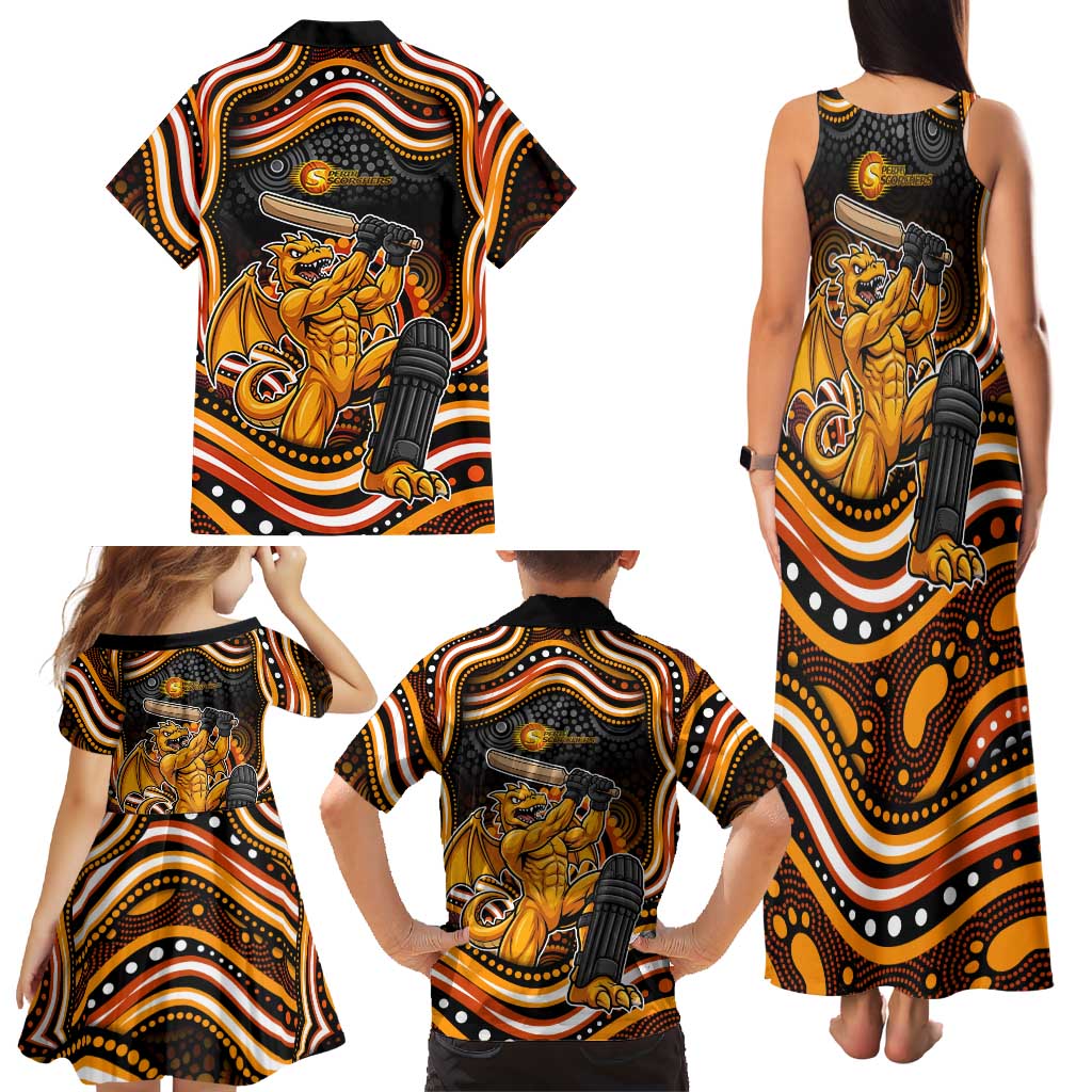 Perth Scorchers Cricket Family Matching Tank Maxi Dress and Hawaiian Shirt Australian Cricket Mascot - Modern Indigenous Style