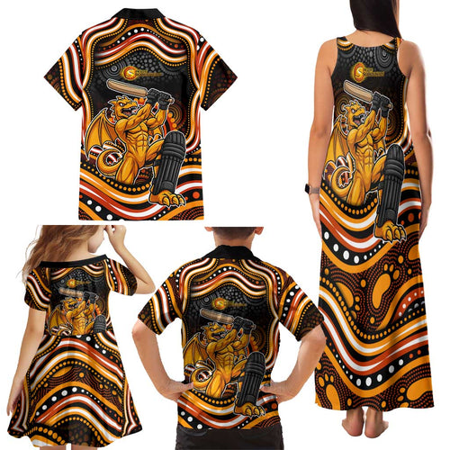 Perth Scorchers Cricket Family Matching Tank Maxi Dress and Hawaiian Shirt Australian Cricket Mascot - Modern Indigenous Style