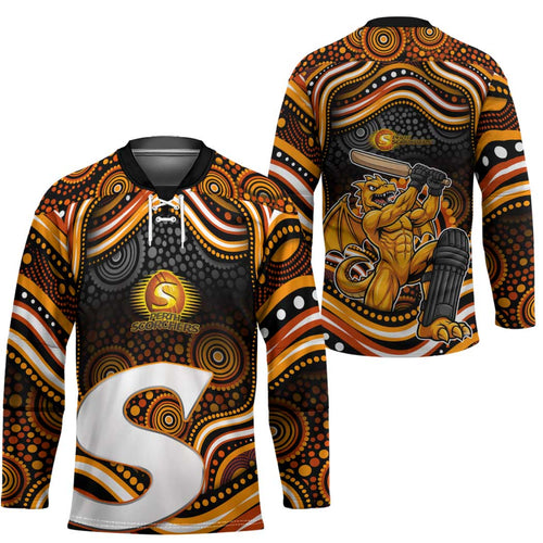 Perth Scorchers Cricket Hockey Jersey Australian Cricket Mascot - Modern Indigenous Style