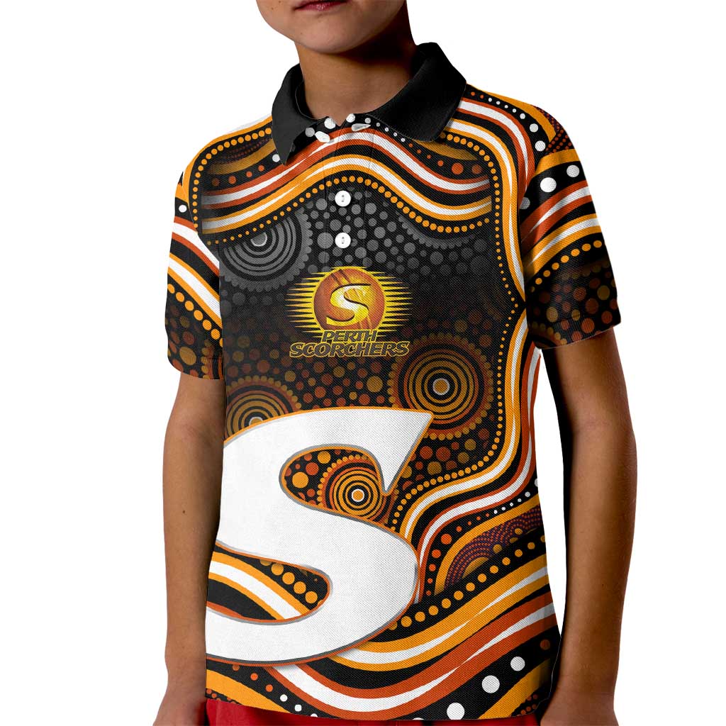 Perth Scorchers Cricket Kid Polo Shirt Australian Cricket Mascot - Modern Indigenous Style