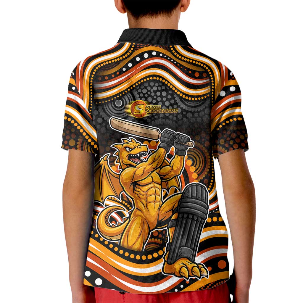 Perth Scorchers Cricket Kid Polo Shirt Australian Cricket Mascot - Modern Indigenous Style
