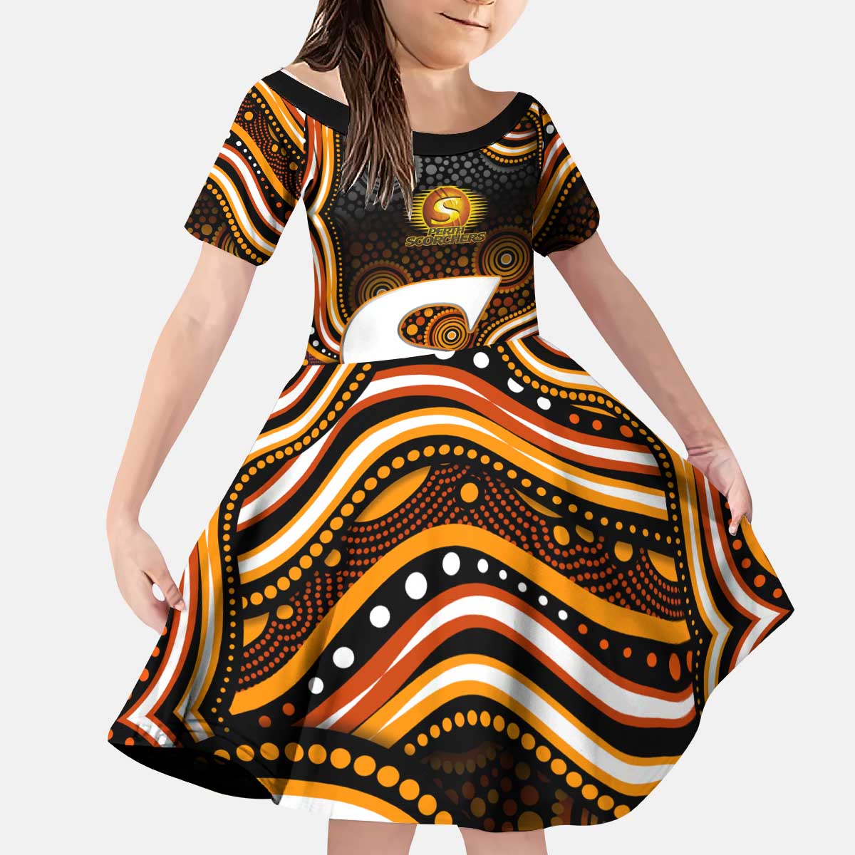 Perth Scorchers Cricket Kid Short Sleeve Dress Australian Cricket Mascot - Modern Indigenous Style