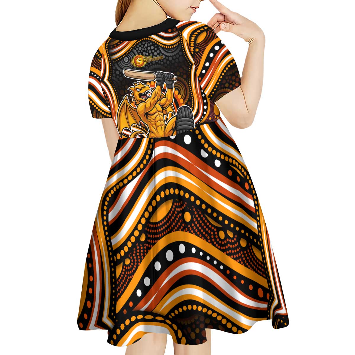 Perth Scorchers Cricket Kid Short Sleeve Dress Australian Cricket Mascot - Modern Indigenous Style