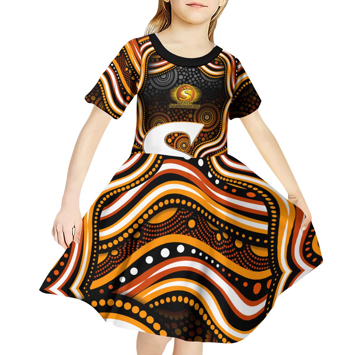 Perth Scorchers Cricket Kid Short Sleeve Dress Australian Cricket Mascot - Modern Indigenous Style