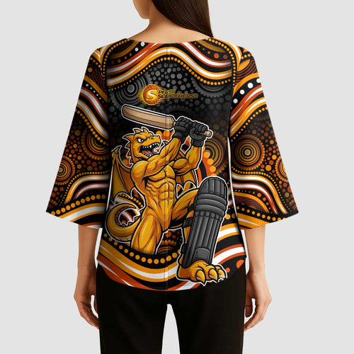 Perth Scorchers Cricket Kimono Sleeve Blouse Australian Cricket Mascot - Modern Indigenous Style