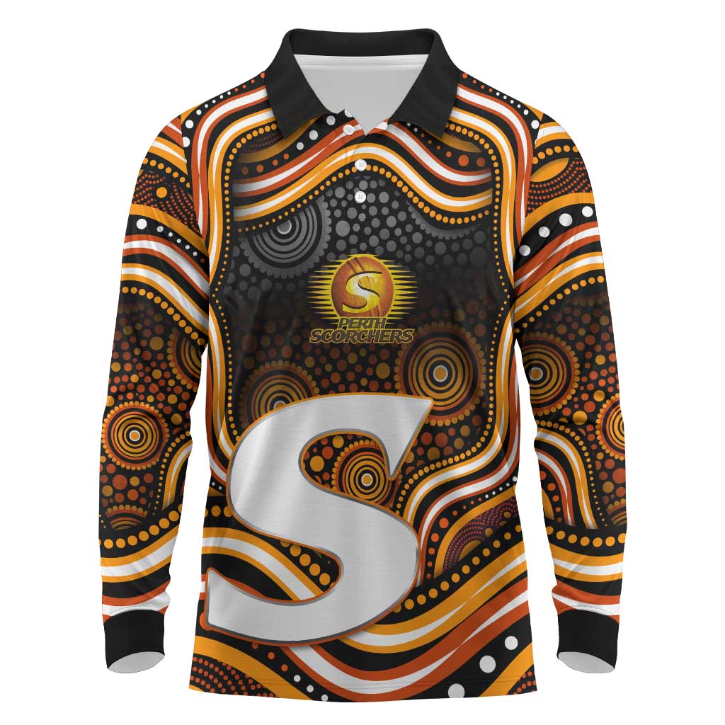Perth Scorchers Cricket Long Sleeve Polo Shirt Australian Cricket Mascot - Modern Indigenous Style