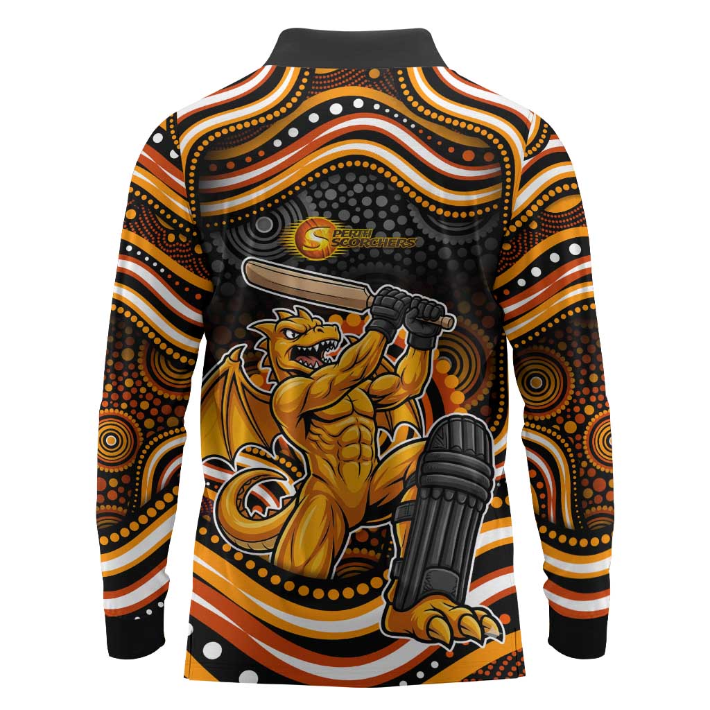 Perth Scorchers Cricket Long Sleeve Polo Shirt Australian Cricket Mascot - Modern Indigenous Style