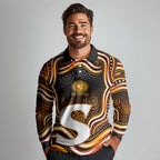 Perth Scorchers Cricket Long Sleeve Polo Shirt Australian Cricket Mascot - Modern Indigenous Style