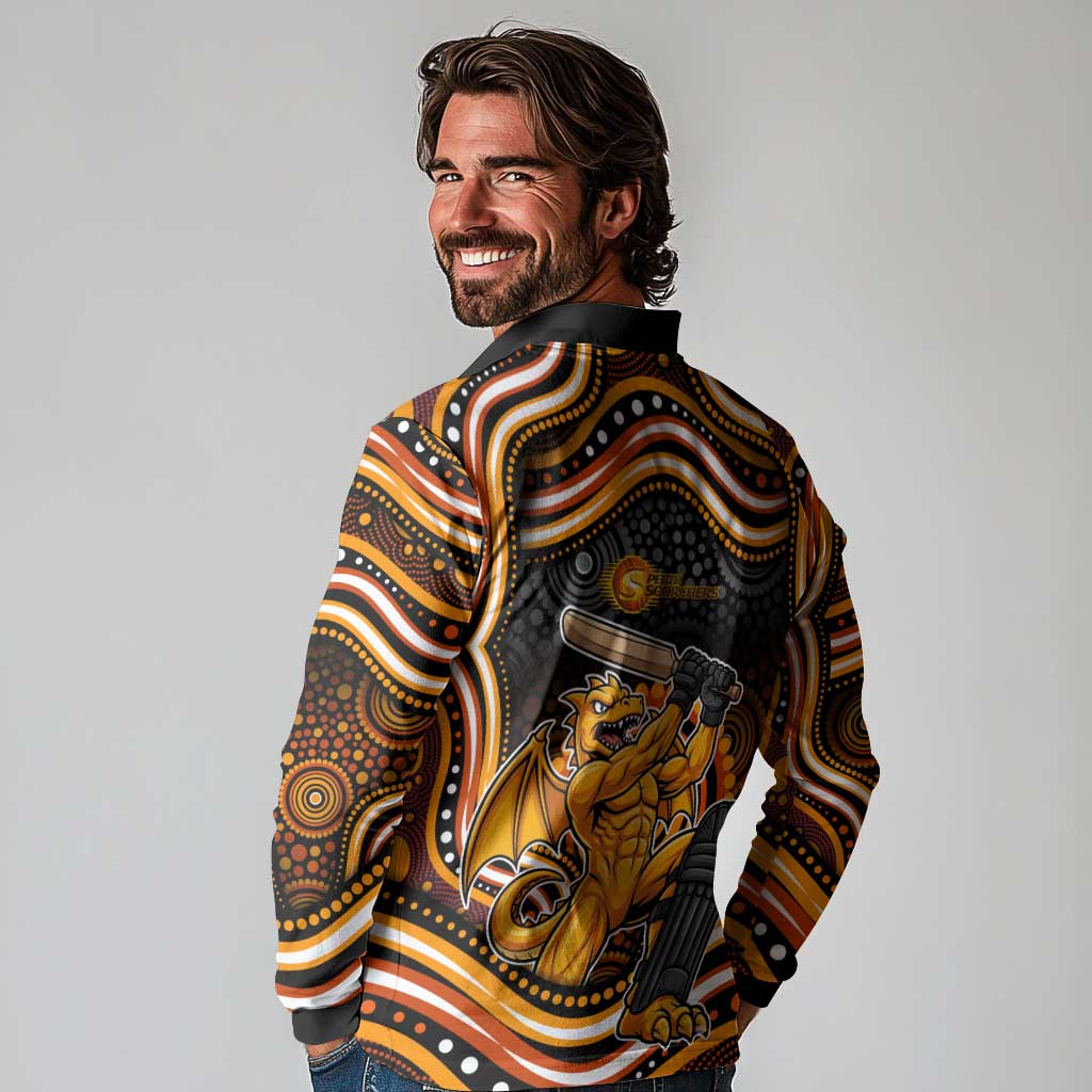 Perth Scorchers Cricket Long Sleeve Polo Shirt Australian Cricket Mascot - Modern Indigenous Style