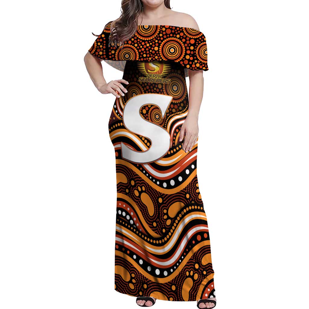 Perth Scorchers Cricket Off Shoulder Maxi Dress Australian Cricket Mascot - Modern Indigenous Style