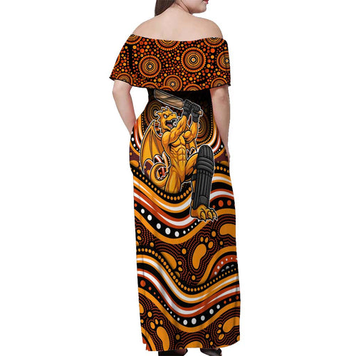 Perth Scorchers Cricket Off Shoulder Maxi Dress Australian Cricket Mascot - Modern Indigenous Style
