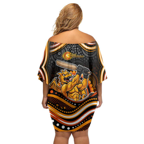 Perth Scorchers Cricket Off Shoulder Short Dress Australian Cricket Mascot - Modern Indigenous Style