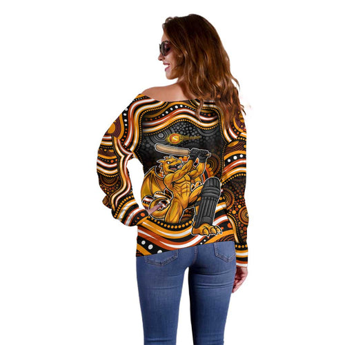 Perth Scorchers Cricket Off Shoulder Sweater Australian Cricket Mascot - Modern Indigenous Style