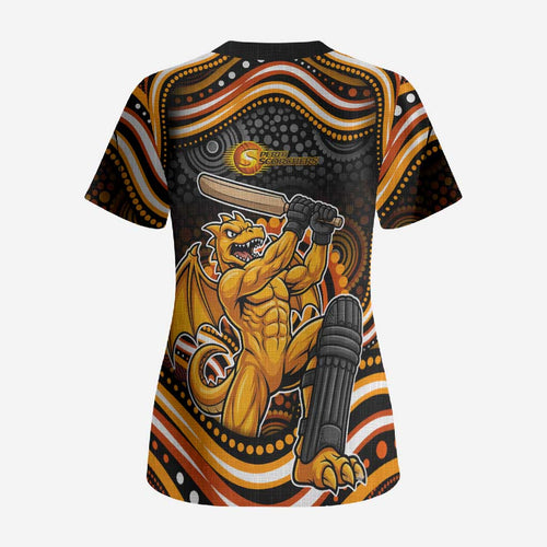 Perth Scorchers Cricket Scrub Top Australian Cricket Mascot - Modern Indigenous Style