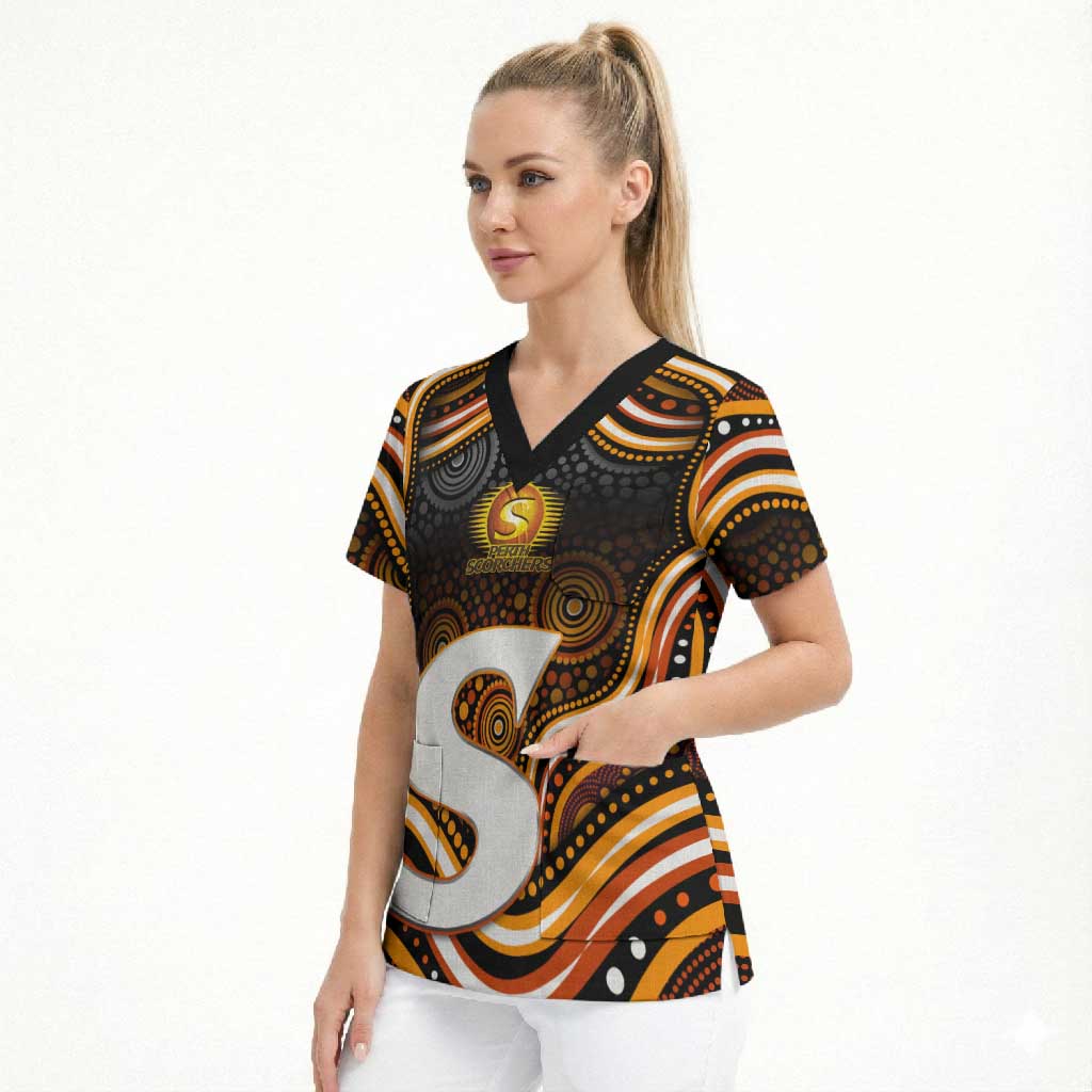 Perth Scorchers Cricket Scrub Top Australian Cricket Mascot - Modern Indigenous Style