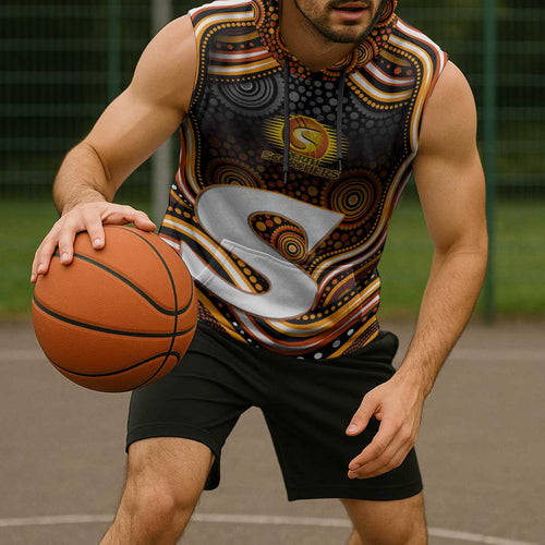 Perth Scorchers Cricket Sleeveless Hoodie Australian Cricket Mascot - Modern Indigenous Style