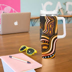 Perth Scorchers Cricket Tumbler With Handle Australian Cricket Mascot - Modern Indigenous Style