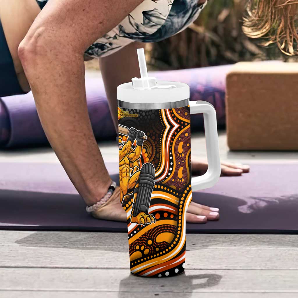 Perth Scorchers Cricket Tumbler With Handle Australian Cricket Mascot - Modern Indigenous Style