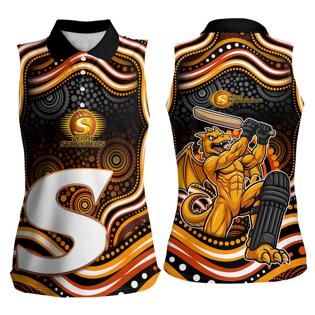 Perth Scorchers Cricket Women Sleeveless Polo Shirt Australian Cricket Mascot - Modern Indigenous Style