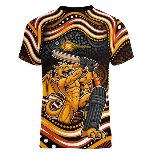 Perth Scorchers Cricket Women V-Neck T-Shirt Australian Cricket Mascot - Modern Indigenous Style