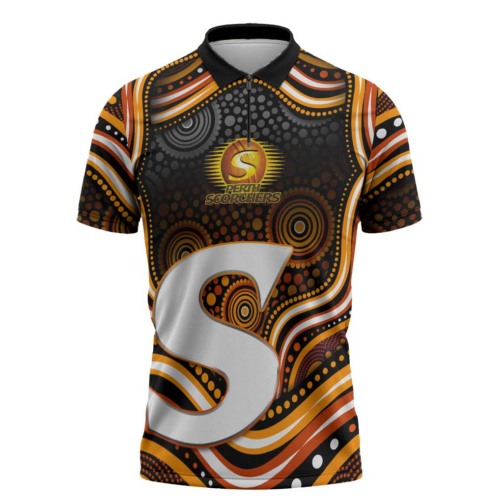 Perth Scorchers Cricket Zipper Polo Shirt Australian Cricket Mascot - Modern Indigenous Style