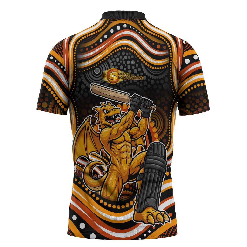 Perth Scorchers Cricket Zipper Polo Shirt Australian Cricket Mascot - Modern Indigenous Style