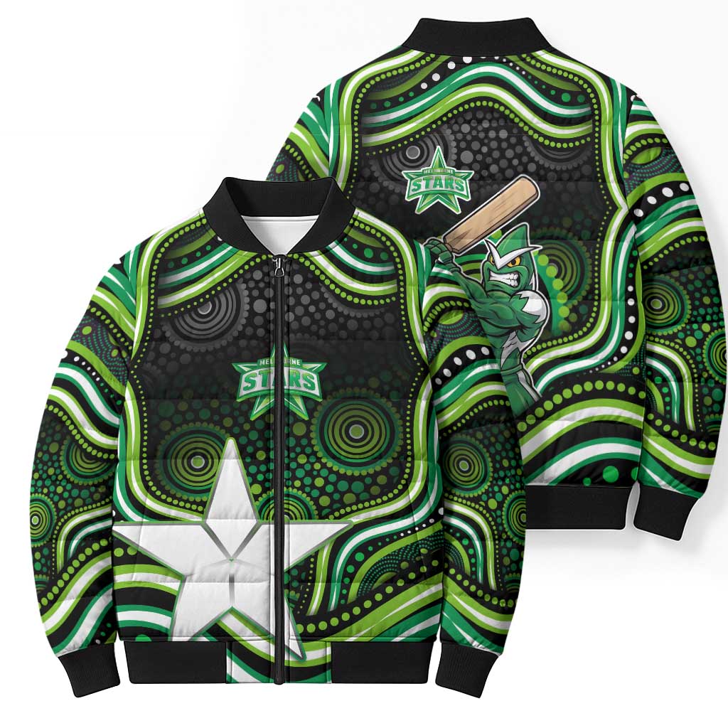 Melbourne Stars Cricket Bomber Puffer Jacket Australian Cricket Mascot - Modern Indigenous Style